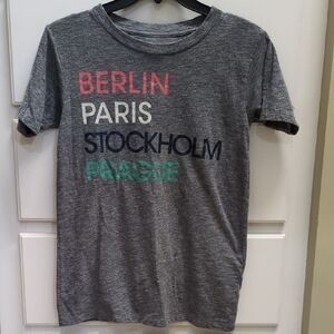J. Crew Gray T-Shirt with City Names In Multiple Colors. Size XXS